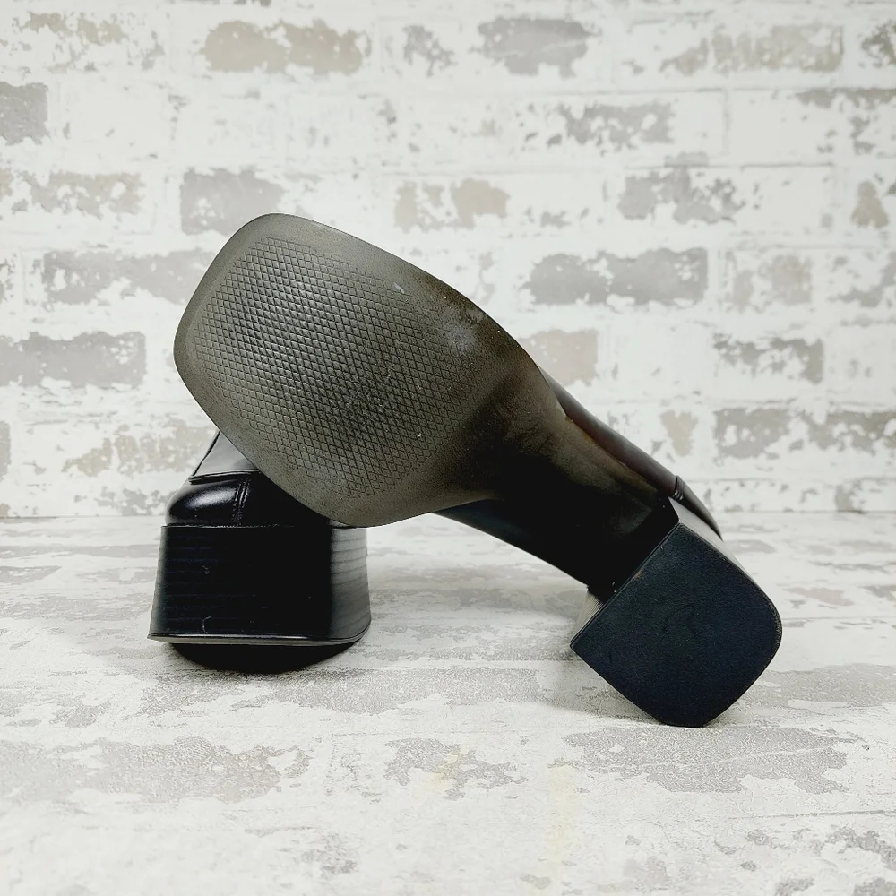 New SAM EDELMAN Rowe Platform Black Faux Leather Heeled Loafers i 622 - Picture 10 of 13